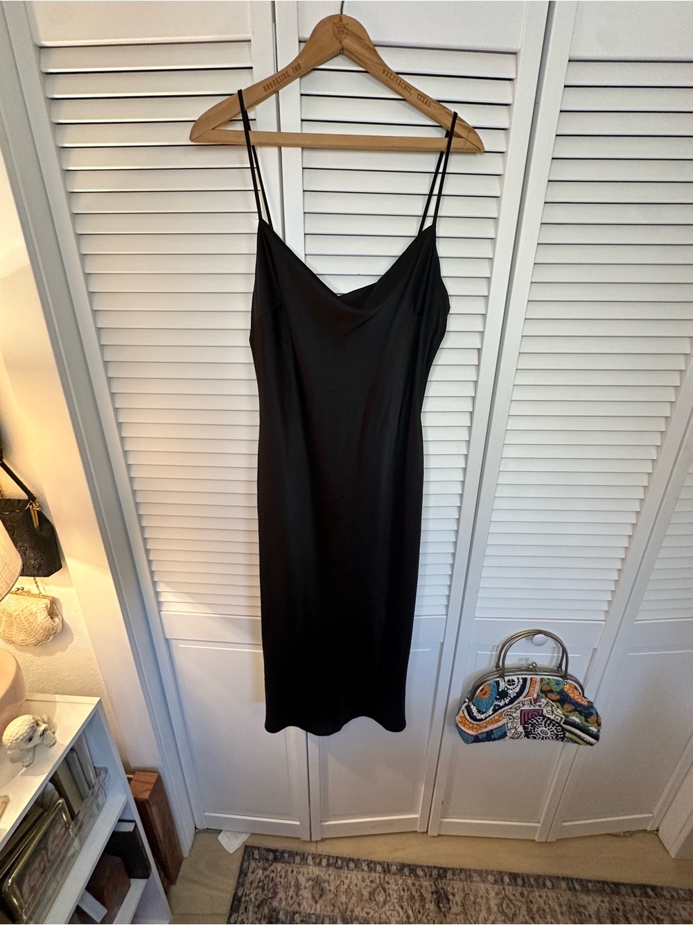 Express Black Slip Midi Dress with Spaghetti Straps